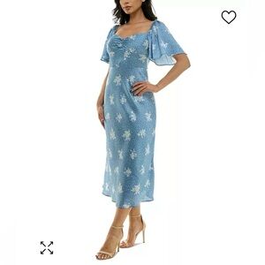 Super Cute Floral Blue and White Midi Dress - Size 5/6- only worn 1x!